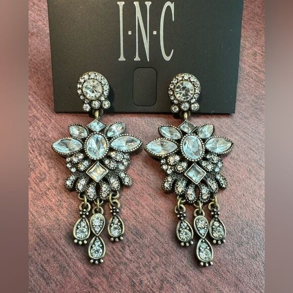 INC Crystal Dangle Post Earrings - Picture 2 of 4
